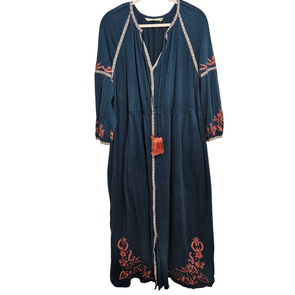 eShakti Wayward Fancies Maxi Dress Embroidered Tassel Boho Festival Pockets XL
